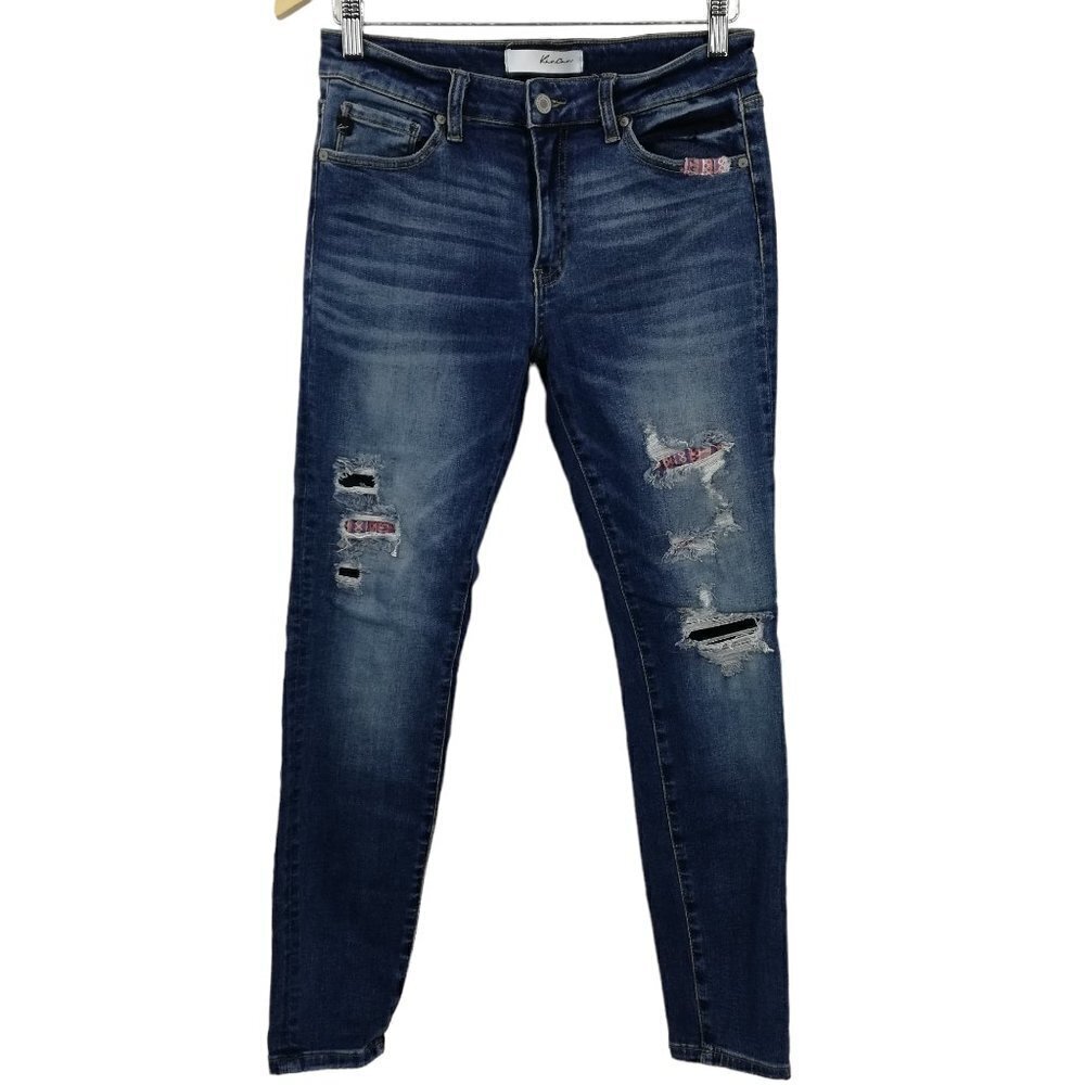 Kancan Mid-Rise Super Skinny Patch Distressed Jeans Size 9/28 Boho Southwest